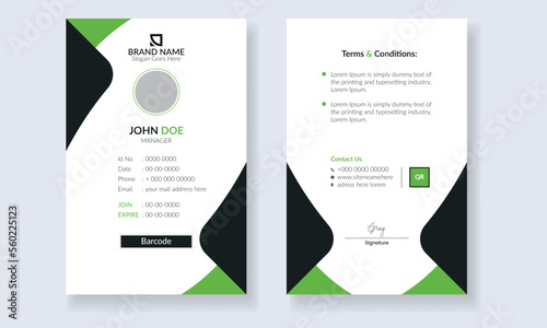 Id Card Layout with green accents. simple employee business name card template vector.  Professional Identity Card Template Vector for Employees and Others. Modern and minimalist id card template.