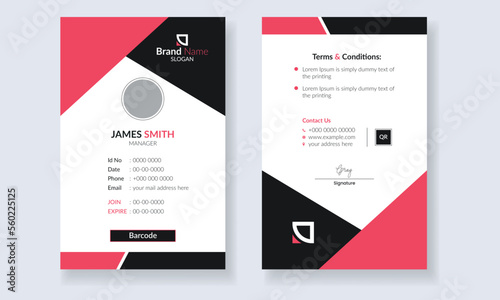 Id Card Layout with red accents. simple employee business name card template vector. Professional Identity Card Template Vector for Employees and Others. Modern and minimalist id card template.