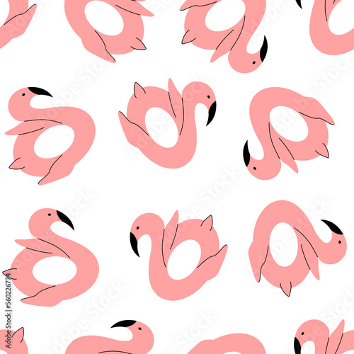 Seamless pattern with flamingo water toy. Summer vector background with swimming beach vacation accessories for floating in sea
