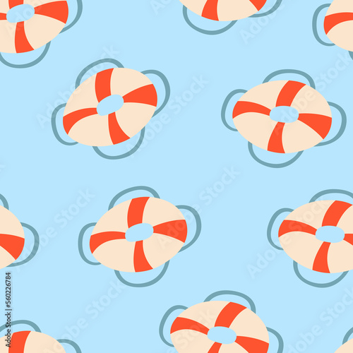 Seamless pattern with lifebuoy. Summer vector background with swimming beach vacation accessories for floating in sea