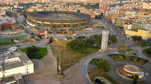 Aerial view of Stadio Diego Armando Maradona, formerly Stadio San Paolo, in the Fuorigrotta suburb. It's used for football matches and is the home stadium of S.S.C. Napoli. It overlooks Tecchio square