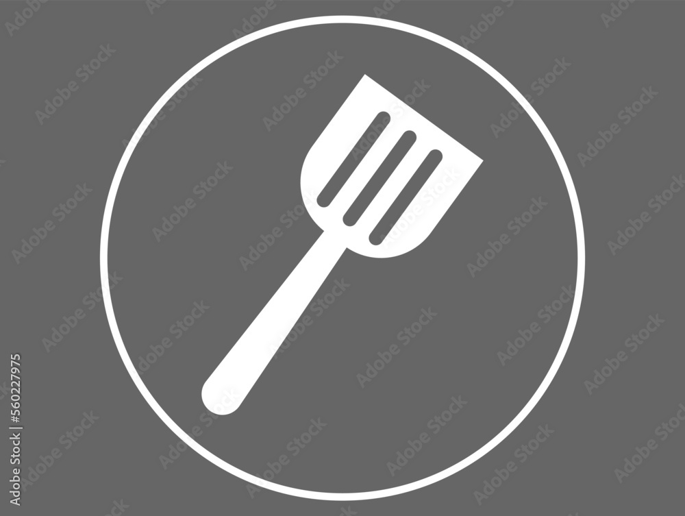 Spatula icon. Vector kitchen utensil for frying isolated on dark background Spatula icon. Vector kitchen utensil for frying isolated on dark background