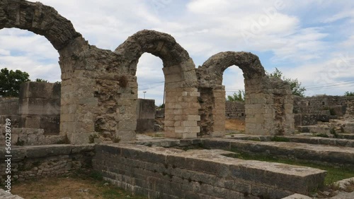 Old Arch Doors at Roman Ruins of Salona at Solin, Croatia, Pan Shot