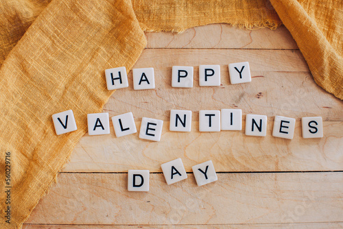 Happy Valentine's Day sign on a wooden board 