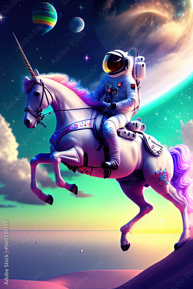 Astronaut Riding a Unicorn in Space, Generative AI