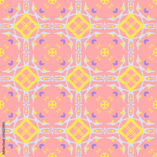 Pink Geometric Seamless Pattern with Tribal Shape. Pattern designed in Ikat, Aztec, Moroccan, Thai, Luxury Arabic Style. Ideal for Fabric Garment, Ceramics, Wallpaper. Vector Illustration.