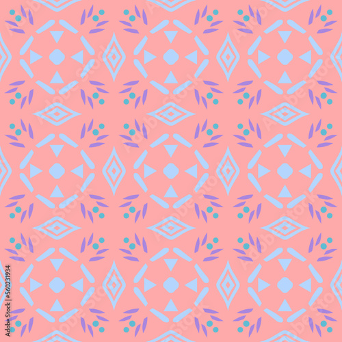 Pink Geometric Seamless Pattern with Tribal Shape. Pattern designed in Ikat, Aztec, Moroccan, Thai, Luxury Arabic Style. Ideal for Fabric Garment, Ceramics, Wallpaper. Vector Illustration.