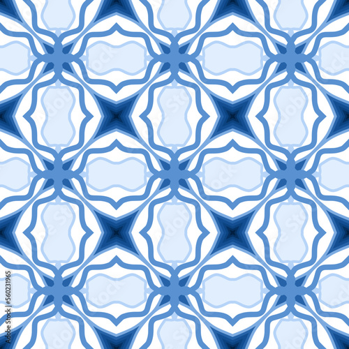 Blue Geometric Seamless Pattern with Tribal Shape. Pattern designed in Ikat, Aztec, Moroccan, Thai, Luxury Arabic Style. Ideal for Fabric Garment, Ceramics, Wallpaper. Vector Illustration.