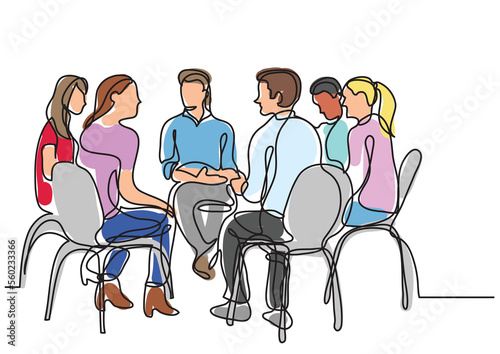 one line drawing group young people meeting   - PNG image with transparent background