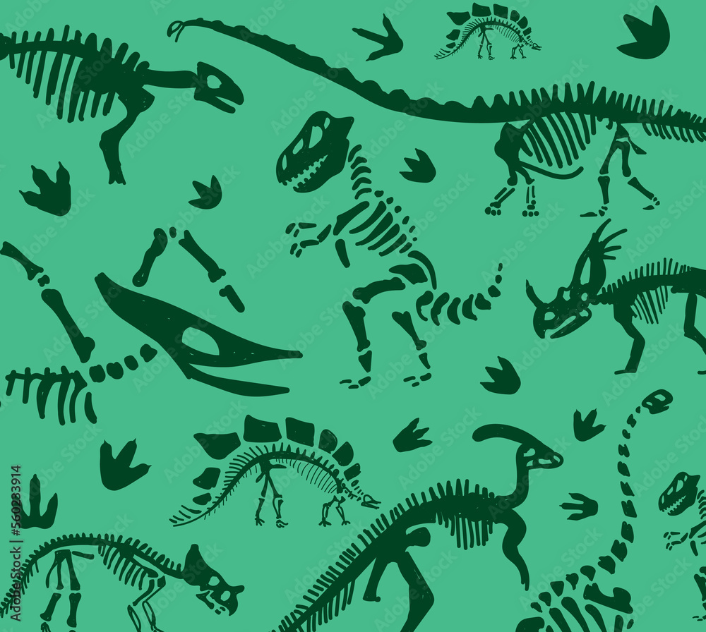 Dinosaur skeleton illustration. Dinosaur fossil vector illustration Dinosaur skeleton illustration. Dinosaur fossil vector illustration