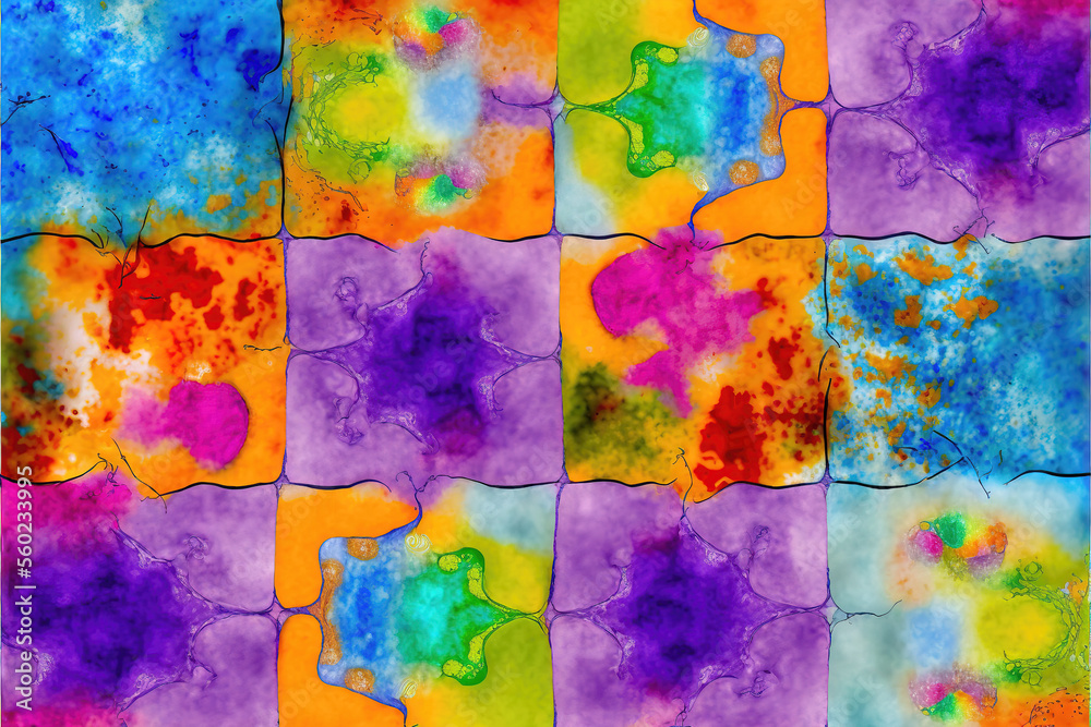 colorful watercolor cubes in athree rows, splash artwork, generative ai technology
