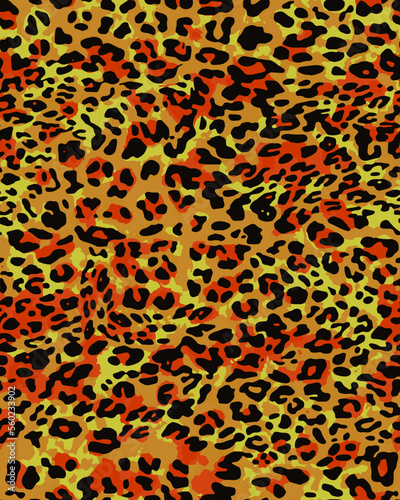 Full seamless leopard cheetah texture animal skin pattern. Orange textile fabric print. Suitable for fashion use. Vector illustration.