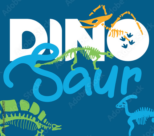 Dinosaur skeleton illustration. Dinosaur fossil vector illustration