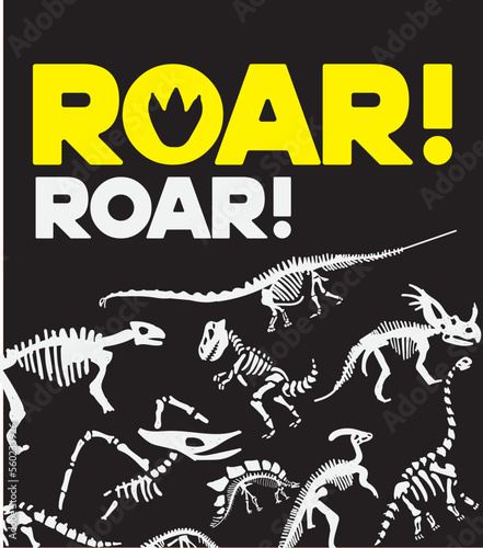 Dinosaur skeleton illustration. Dinosaur fossil vector illustration