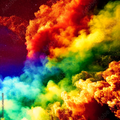 Colorful clouds of smoke and shiny glitter particles background