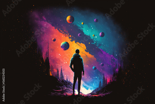 Man Standing on the Edge of the Universe Generative AI