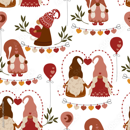 seamless pattern with gnome and heart