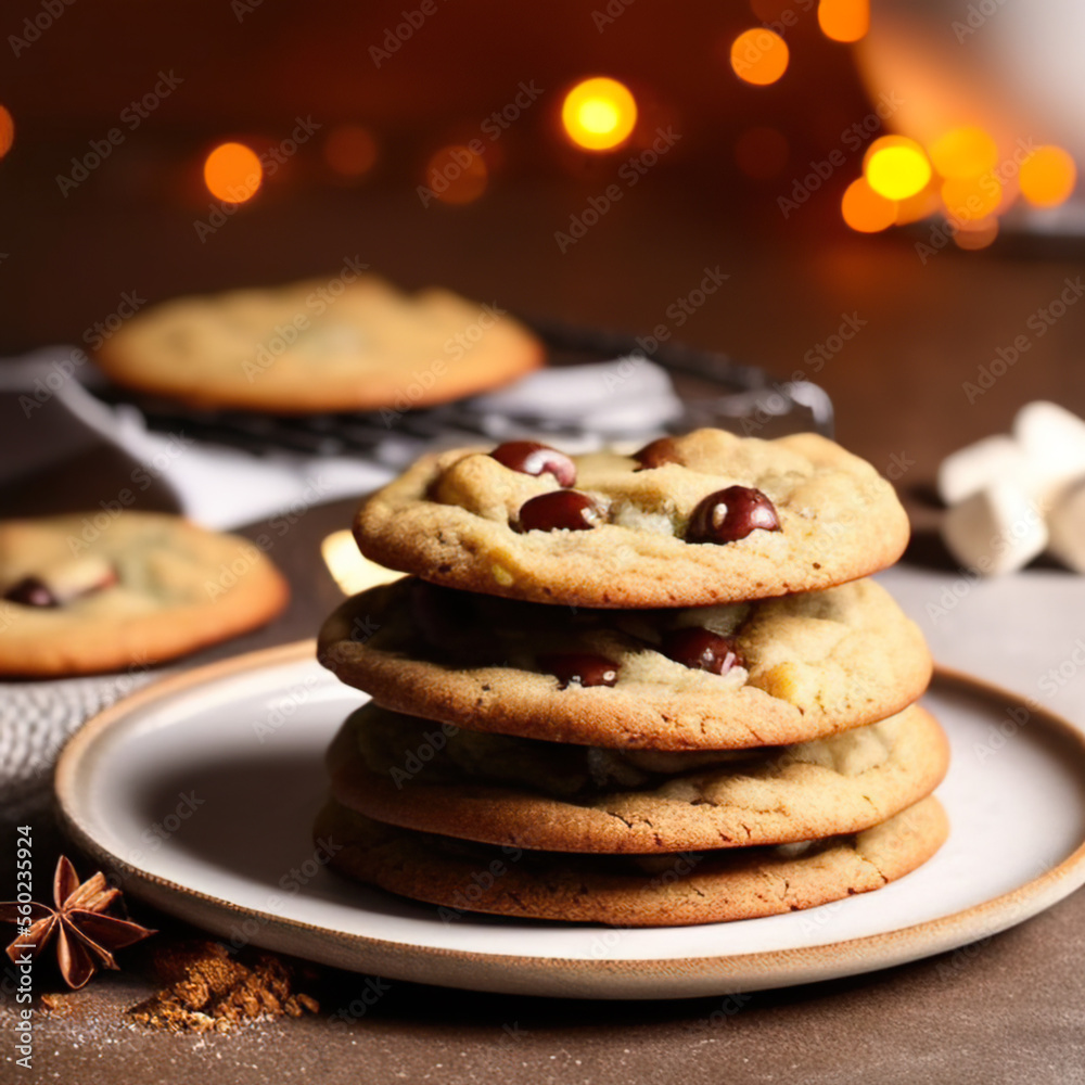 winter chocolate chip cookies in a cozy setting winter chocolate chip cookies in a cozy setting