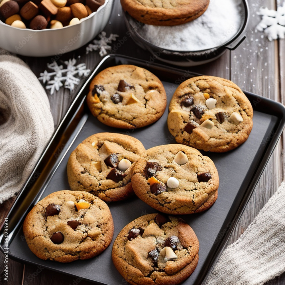 winter chocolate chip cookies in a cozy setting winter chocolate chip cookies in a cozy setting