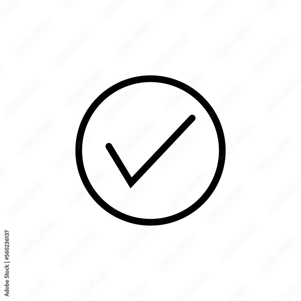 Correct sign in line art, flat vector icon. Correct sign in line art, flat vector icon.