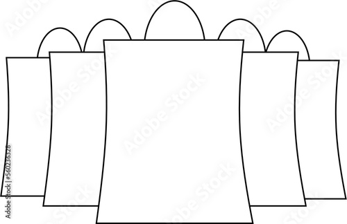 simple black and white graphic drawing of paper bags from the store, isolated element, decor