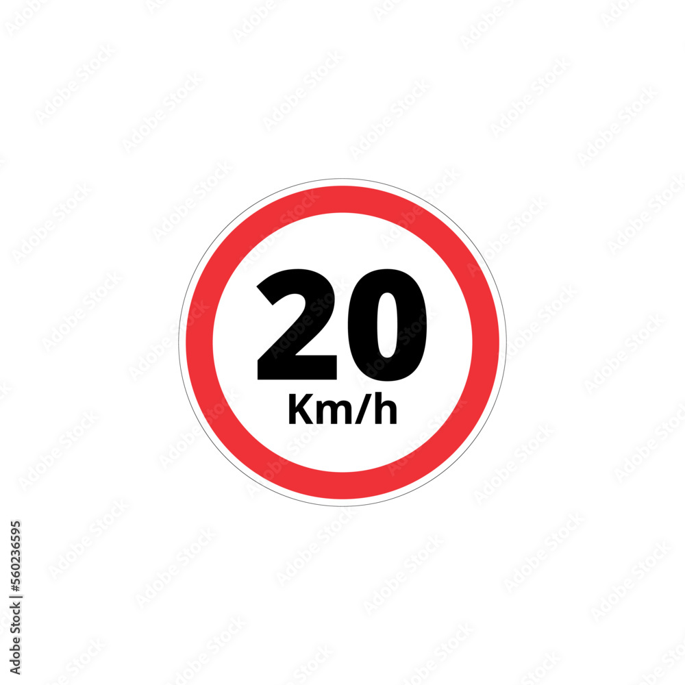 Vector illustration of speed limit sign, traffic sign indicating 20 kilometers per hour limit. Vector illustration of speed limit sign, traffic sign indicating 20 kilometers per hour limit.