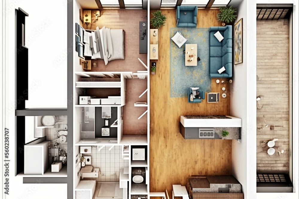 a floor plan of a two bedroom apartment with a kitchen and living room in it, and a bedroom and ...