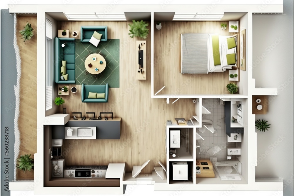 a floor plan of a small apartment with a kitchen and living room and ...