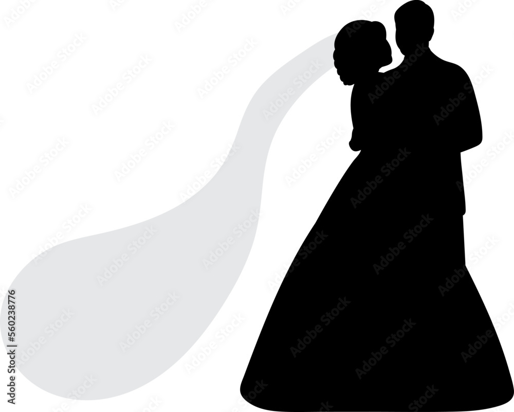 bride and groom with veil silhouette design vector