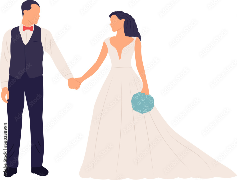 bride and groom in a dress in a flat style, isolated bride and groom in a dress in a flat style, isolated