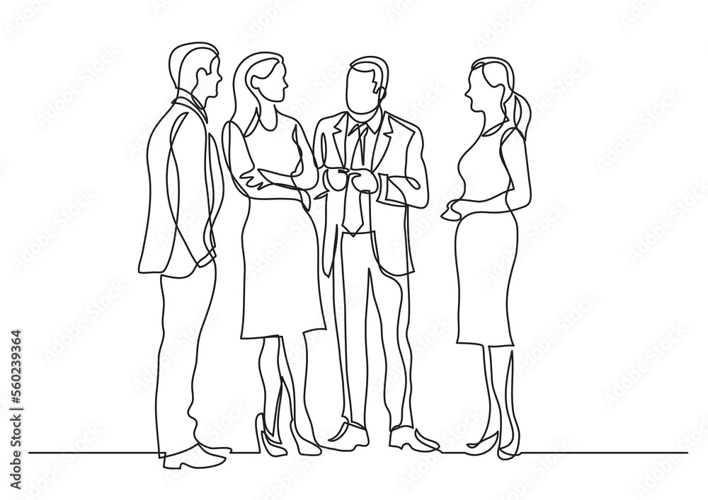 continuous line drawing business professionals standing discussion - PNG image with transparent background