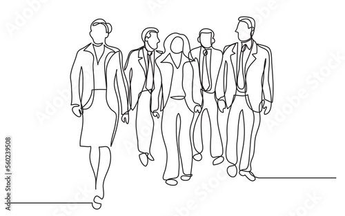 continuous line drawing group business professionals walking in office - PNG image with transparent background