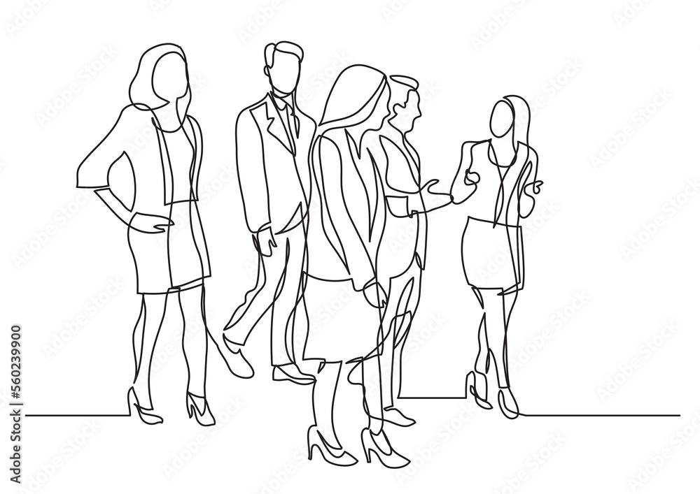 continuous line drawing walking team of professionals talking - PNG image with transparent background