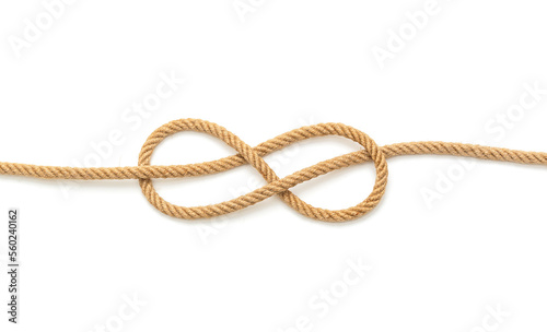 Nautical rope knot, Figure eight knot on white background
