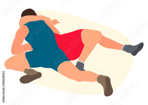 Vector athletes wrestlers in the fight, duel, fight. Figures of strong men. Greco Roman, freestyle, classical wrestling.