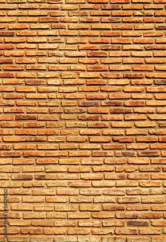 Wall of brown, red and orange bricks. Pattern. Advertising space. Design element. Background. Vertical.