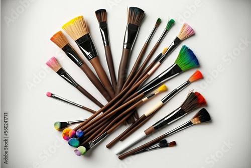  a collection of paint brushes arranged in a circle on a white surface with a white background and a black and white border around the brushes and the top of the brushes are all of the.