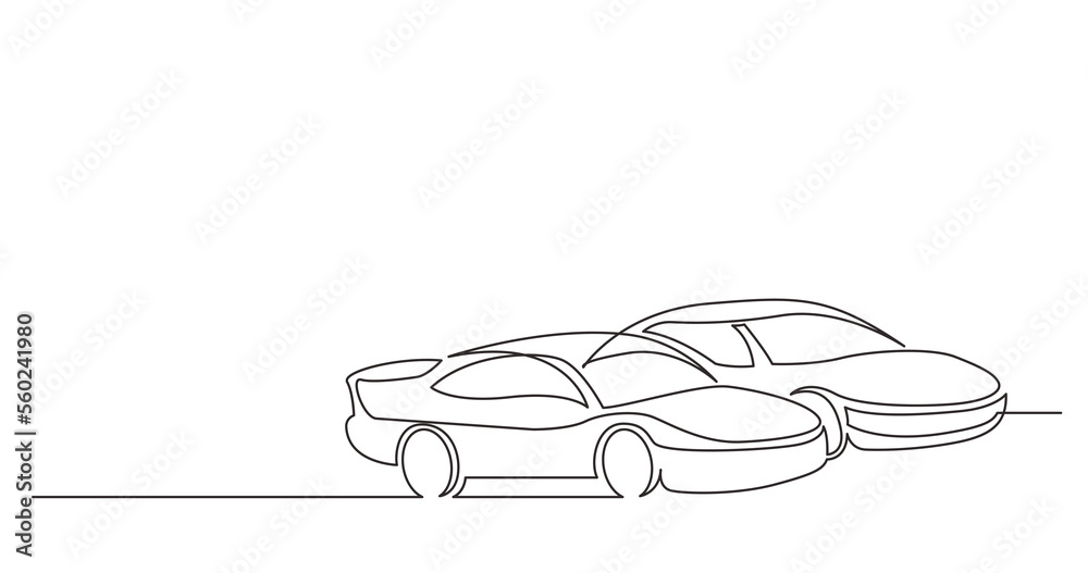 continuous line drawing of two fast racing cars - PNG image with transparent background