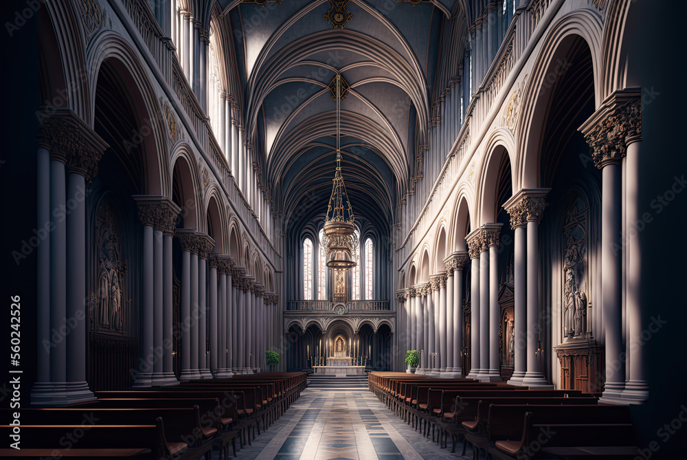 Fototapeta premium Cathedral interior. Generative AI