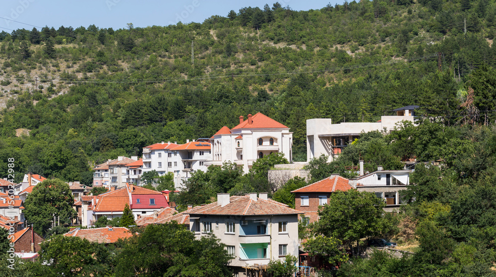 Asenovgrad is a town in central southern Bulgaria. Panorama, view of the city from the Rhodope Mountains.