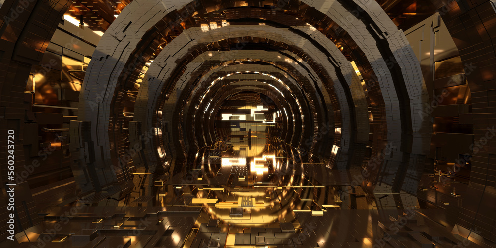 Obraz premium Futuristic sci-fi corridor room. Modern Future background style, interior concept. 3d rendering