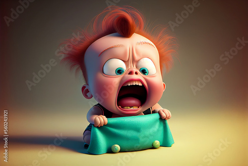 Baby having a tantrum. 3d illustration