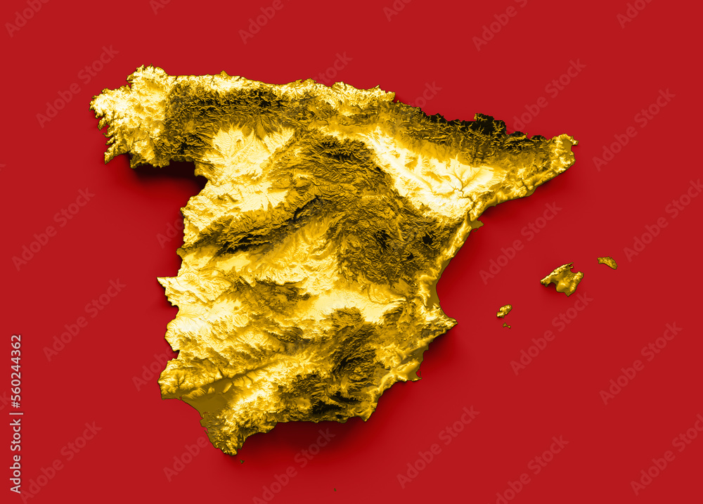 Spain map with the flag Colors Blue and Red Shaded relief map 3d ...