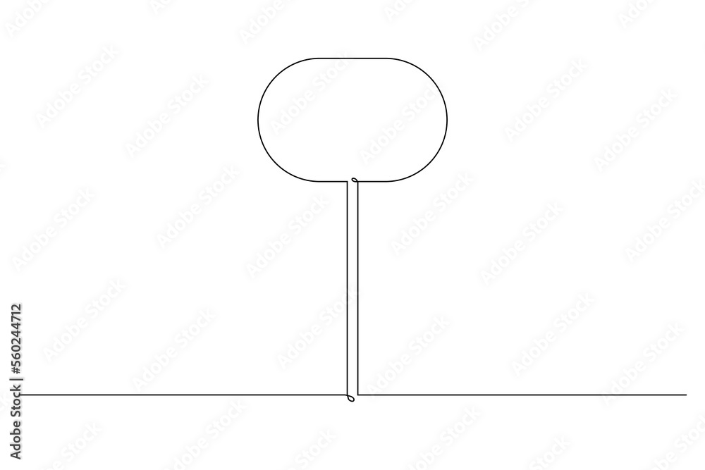 Single continuous line drawing template of round road sign. One line ...