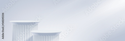 Vector podium stand, 3D cylindrical pedestal display isolated on light background. Vector aesthetic column platform pillar for display classic product