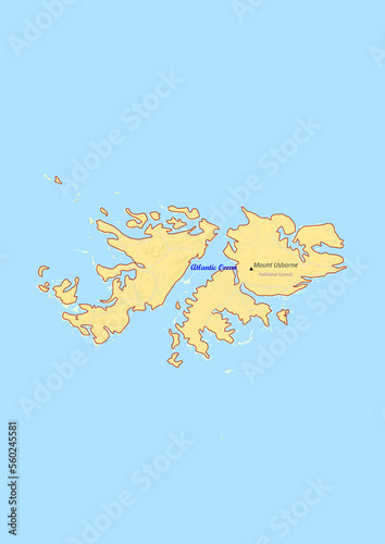 Falkland Islands map with cities streets rivers lakes photo