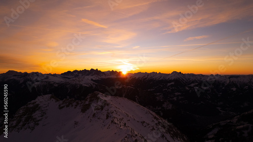 sunrise in the snow dolomites photo