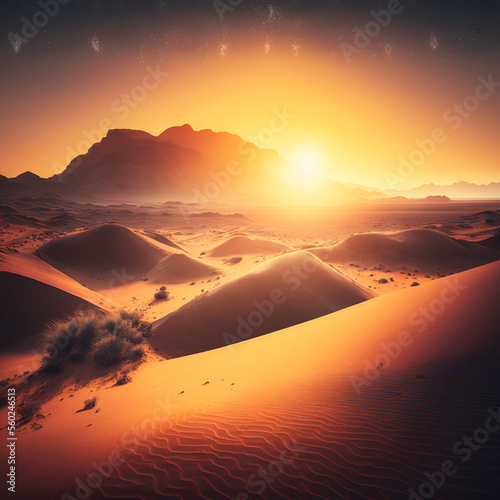 Landscape of a desert with dunes. Generative AI.