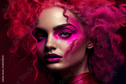 Viva magenta color, trending color of 2023, portrait of girl in magenta colors, illustration,