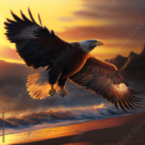 Eagle flying during sunset. Generative AI. © DALU11